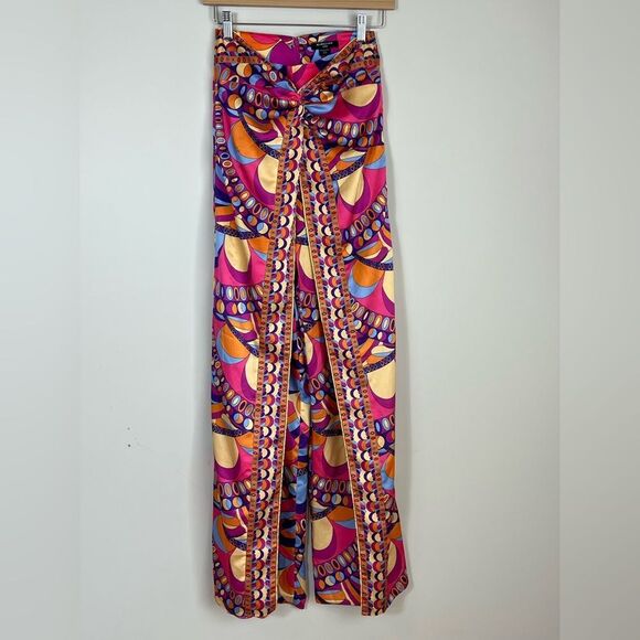 MARCIANO X Guess Collab Silky Wide Leg Wrap Pants Gypset Flowy Tulum Sz 2 - Picture 2 of 13
